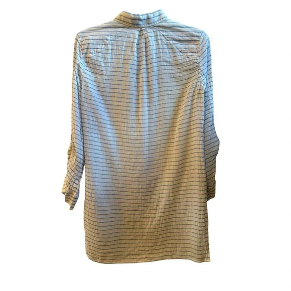 Alice + Olivia Blue White Striped Linen Blend Tunic Button Shirt Coastal Small - Picture 2 of 9